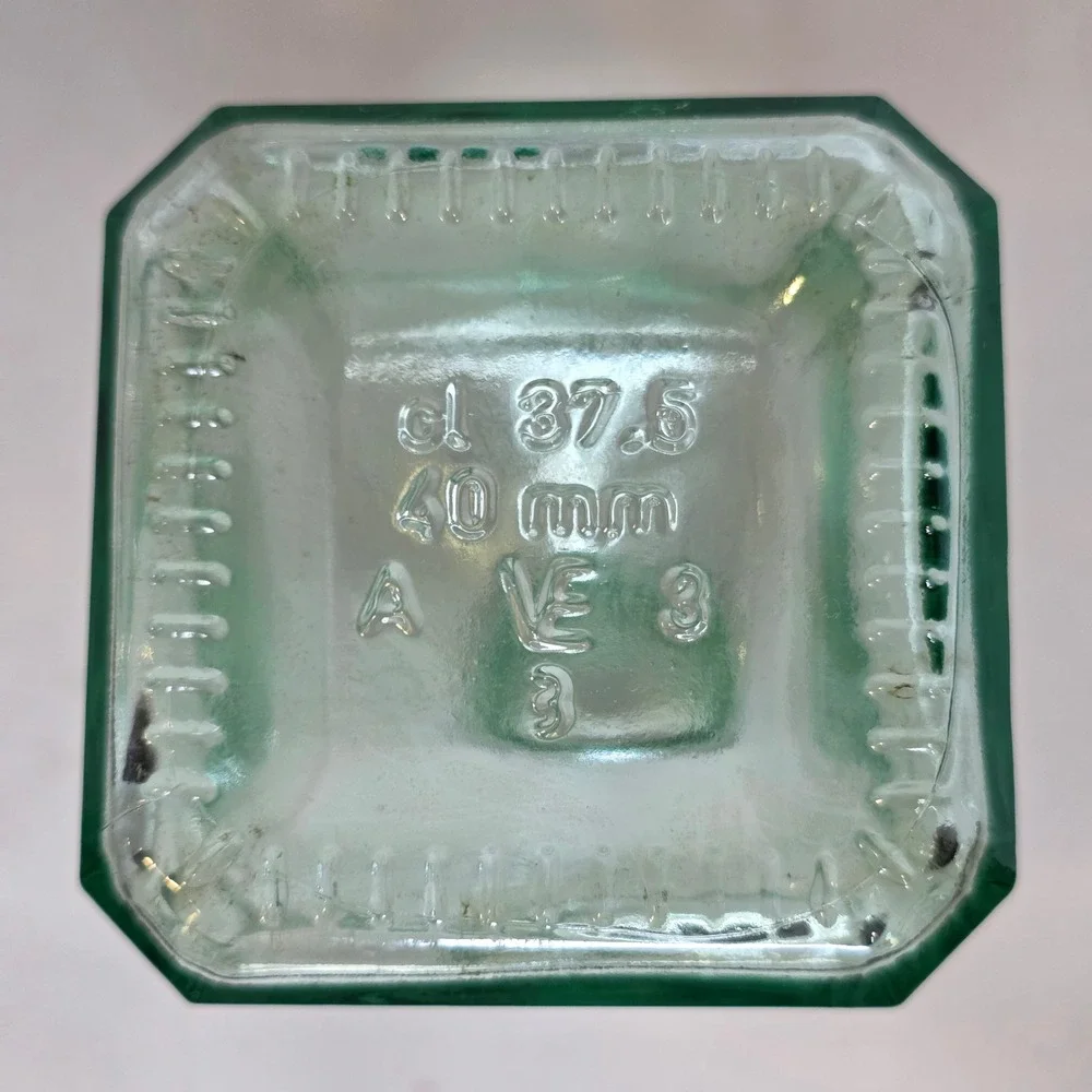 VTG Vetreria Etrusca Green Glass Bottle Cruet Square Oil Vinegar Italy Stamped